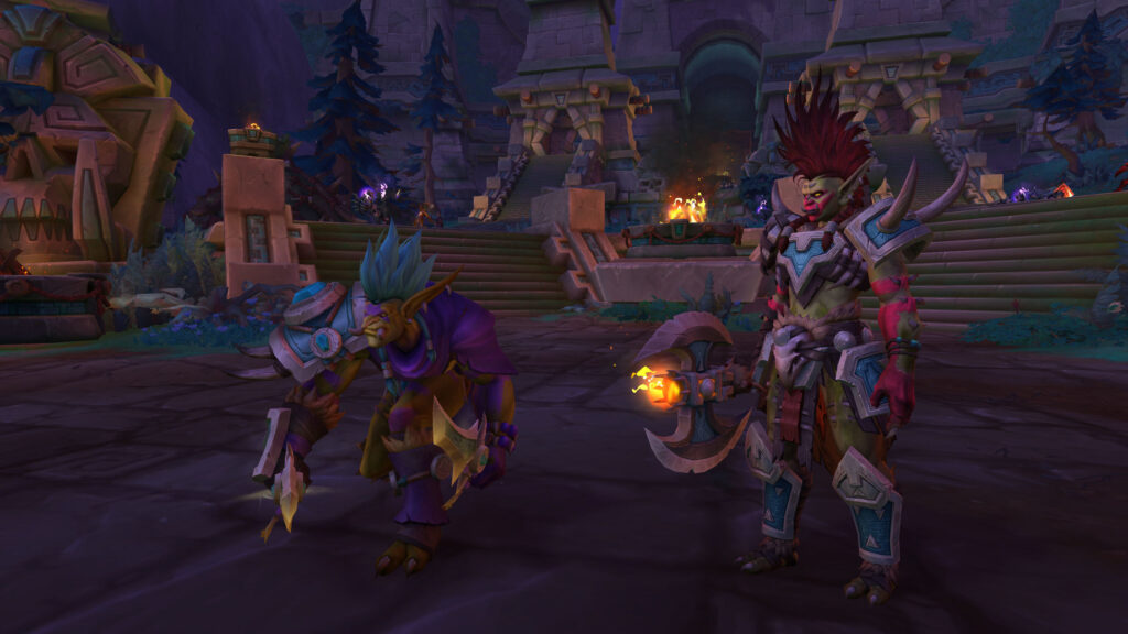 Players mid-fight in a dark arena